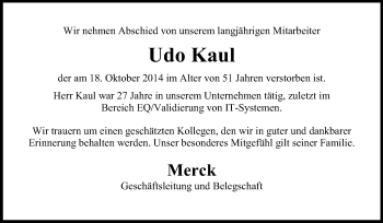 Traueranzeige von Udo Kaul von Echo-Zeitungen (Gesamtausgabe)