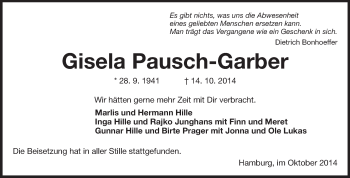 Traueranzeige von Gisela Pausch-Garber von Echo-Zeitungen (Gesamtausgabe)