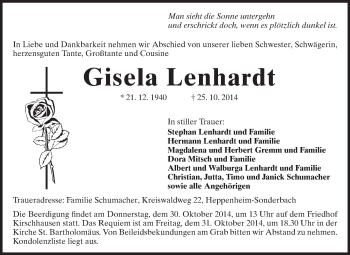 Traueranzeige von Gisela Lenhardt von Starkenburger Echo