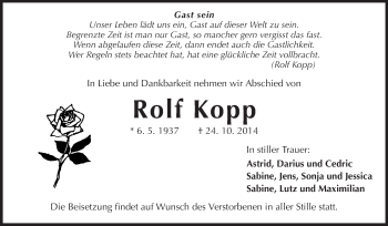 Traueranzeige von Rolf Kopp von Echo-Zeitungen (Gesamtausgabe)