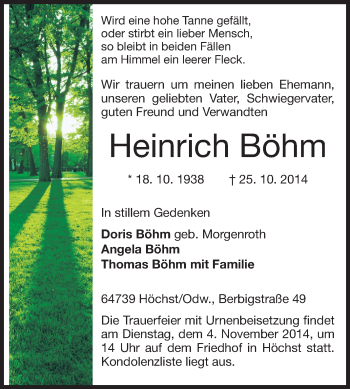 Traueranzeige von Heinrich Böhm von Echo-Zeitungen (Gesamtausgabe)
