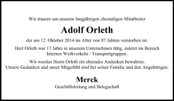 Traueranzeige von Adolf Orleth von Echo-Zeitungen (Gesamtausgabe)