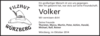 Traueranzeige von Volker Glenz von Odenwälder Echo