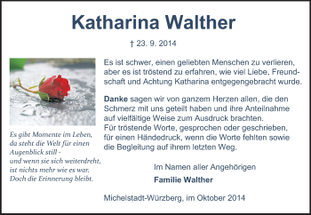 Traueranzeige von Katharina Walther von Odenwälder Echo