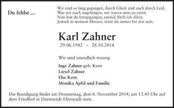 Traueranzeige von Karl Zahnder von Echo-Zeitungen (Gesamtausgabe)