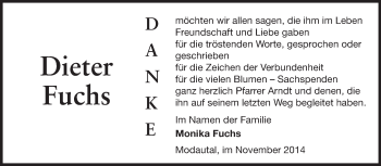 Traueranzeige von Dieter Fuchs von Echo-Zeitungen (Gesamtausgabe)
