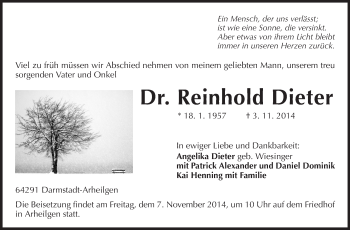 Traueranzeige von Reinhold Dieter von Echo-Zeitungen (Gesamtausgabe)