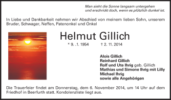 Traueranzeige von Helmut Gillich von Odenwälder Echo