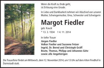 Traueranzeige von Margot Fiedler von Echo-Zeitungen (Gesamtausgabe)