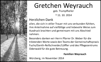 Traueranzeige von Gretchen Weyrauch von Odenwälder Echo