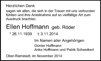 Traueranzeige von Ellen Hoffmann von Echo-Zeitungen (Gesamtausgabe)