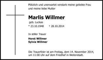 Traueranzeige von Marlis Willmer von Echo-Zeitungen (Gesamtausgabe)