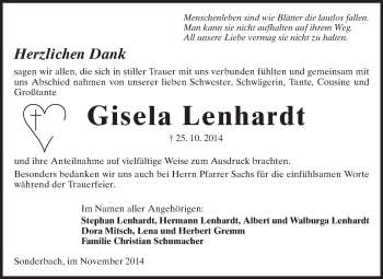 Traueranzeige von Gisela Lenhardt von Starkenburger Echo