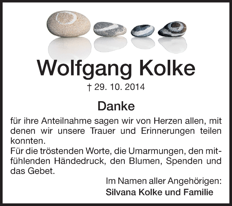 Traueranzeige für Wolfgang Kolke vom 15.11.2014 aus Rüsselsheimer Echo, Groß-Gerauer-Echo, Ried Echo