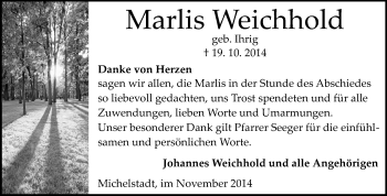 Traueranzeige von Marlis Weichhold von Odenwälder Echo