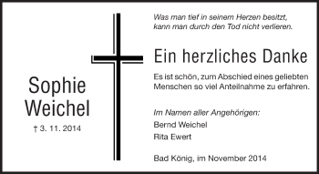 Traueranzeige von Sophie Weichel von Echo-Zeitungen (Gesamtausgabe)