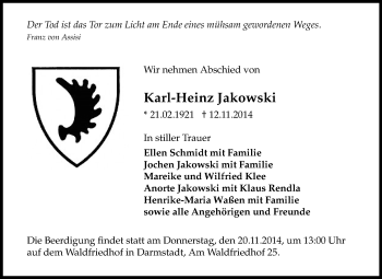Traueranzeige von Karl-Heinz Jakowski von Echo-Zeitungen (Gesamtausgabe)