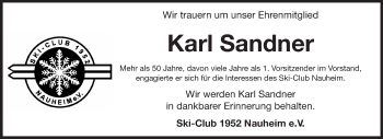 Traueranzeige von Karl Sandner von Echo-Zeitungen (Gesamtausgabe)