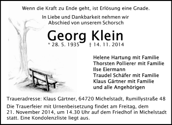 Traueranzeige von Georg Klein von Odenwälder Echo