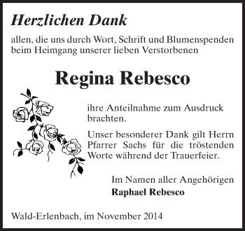 Traueranzeige von Regina Rebesco von Starkenburger Echo