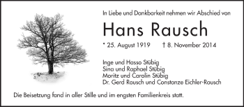 Traueranzeige von Hans Rausch von Echo-Zeitungen (Gesamtausgabe)