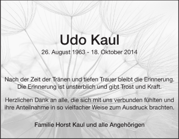 Traueranzeige von Udo Kaul von Rüsselsheimer Echo, Groß-Gerauer-Echo, Ried Echo