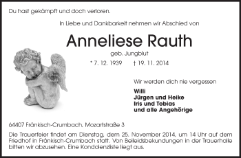Traueranzeige von Anneliese Rauth von Odenwälder Echo