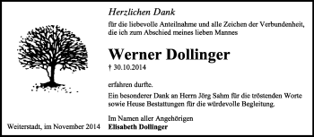Traueranzeige von Werner Dollinger von Echo-Zeitungen (Gesamtausgabe)