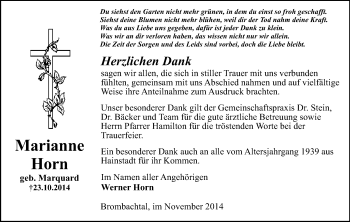 Traueranzeige von Marianne Horn von Odenwälder Echo