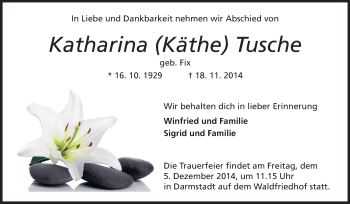 Traueranzeige von Katharina Tusche von Echo-Zeitungen (Gesamtausgabe)