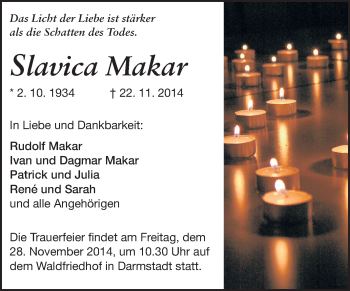 Traueranzeige von Slavica Makar von Echo-Zeitungen (Gesamtausgabe)