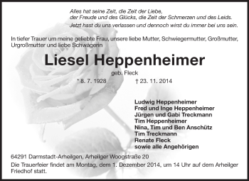 Traueranzeige von Liesel Heppenheimer von Echo-Zeitungen (Gesamtausgabe)
