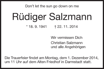 Traueranzeige von Rüdiger Salzmann von Echo-Zeitungen (Gesamtausgabe)