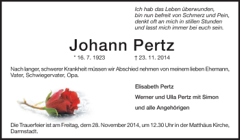 Traueranzeige von Johann Pertz von Echo-Zeitungen (Gesamtausgabe)