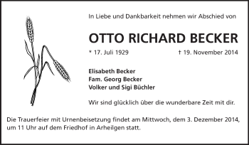 Traueranzeige von Otto Richard Becker von Echo-Zeitungen (Gesamtausgabe)