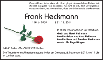 Traueranzeige von Frank Heckmann von Odenwälder Echo