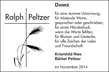 Traueranzeige von Ralph Peltzer von Echo-Zeitungen (Gesamtausgabe)