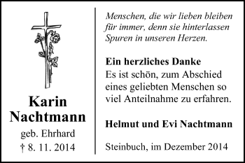 Traueranzeige von Karin Nachtmann von Odenwälder Echo