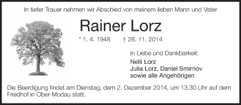 Traueranzeige von Rainer Lorz von Echo-Zeitungen (Gesamtausgabe)