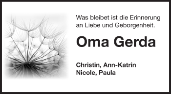 Traueranzeige von Gerda  von Echo-Zeitungen (Gesamtausgabe)