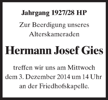 Traueranzeige von Hermann Josef Gies von Starkenburger Echo