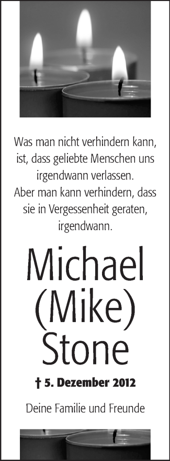 Traueranzeige von Michael Stone von Starkenburger Echo