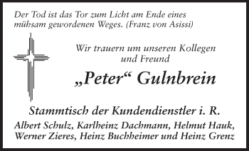 Traueranzeige von Peter Gulnbrein von Odenwälder Echo