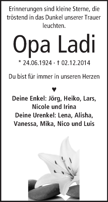 Traueranzeige von Opa Ladi von Odenwälder Echo