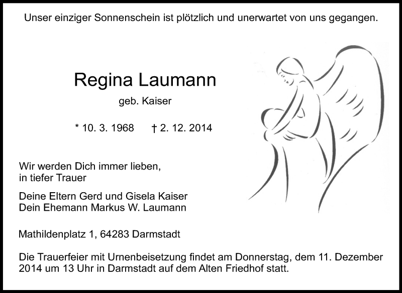  Traueranzeige für Regina Laumann vom 06.12.2014 aus Echo-Zeitungen (Gesamtausgabe)