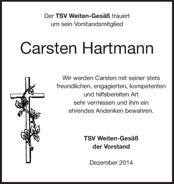 Traueranzeige von Carsten Hartmann von Odenwälder Echo