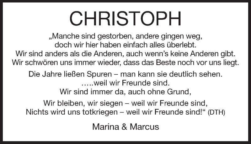  Traueranzeige für Christoph Gude vom 06.12.2014 aus Echo-Zeitungen (Gesamtausgabe)