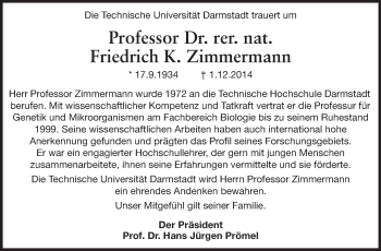 Traueranzeige von Friedrich Zimmermann von Echo-Zeitungen (Gesamtausgabe)
