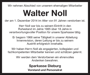 Traueranzeige von Walter Noll von Echo-Zeitungen (Gesamtausgabe)