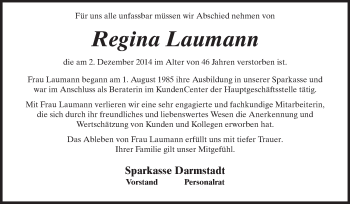 Traueranzeige von Regina Laumann von Echo-Zeitungen (Gesamtausgabe)